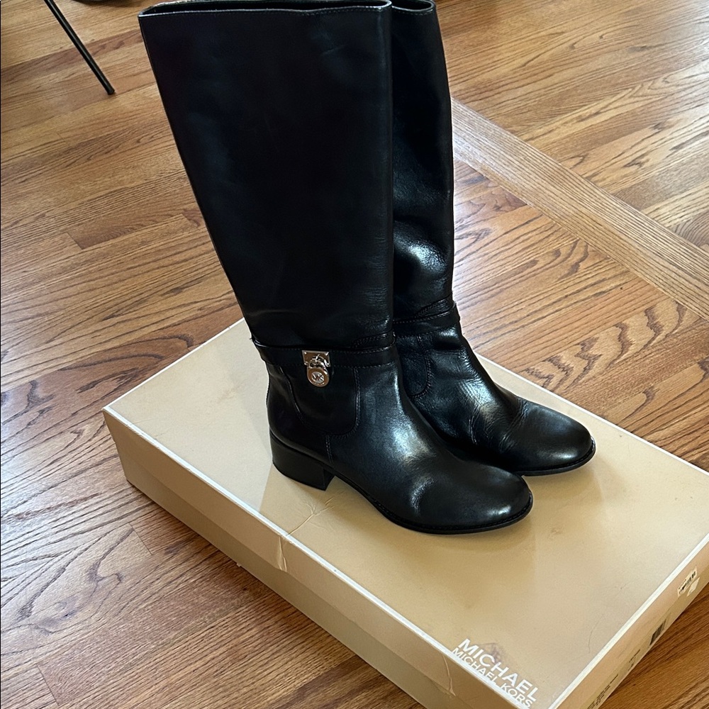 Michael Kors Black Leather Over-the-Knee Riding Boots
